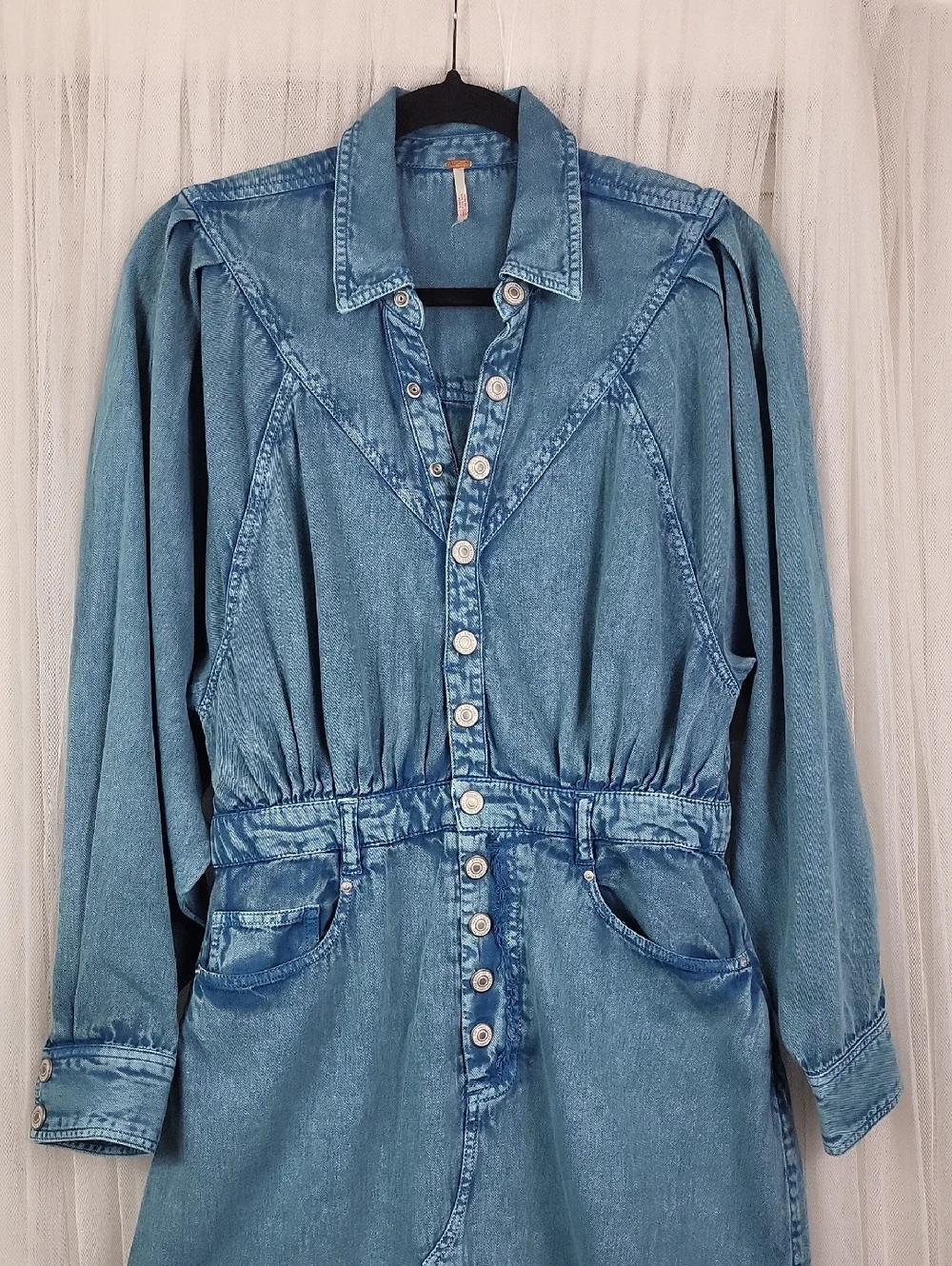 NWOT Free People mad love small denim midi dress‎ in Skyfall. Size M